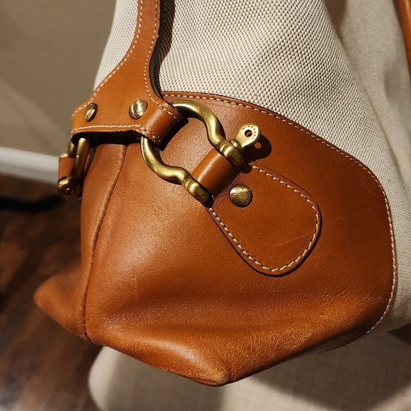Burberry Canvas Tote with leather trim - Cream w/ brown leather trim - Picture 8 of 14